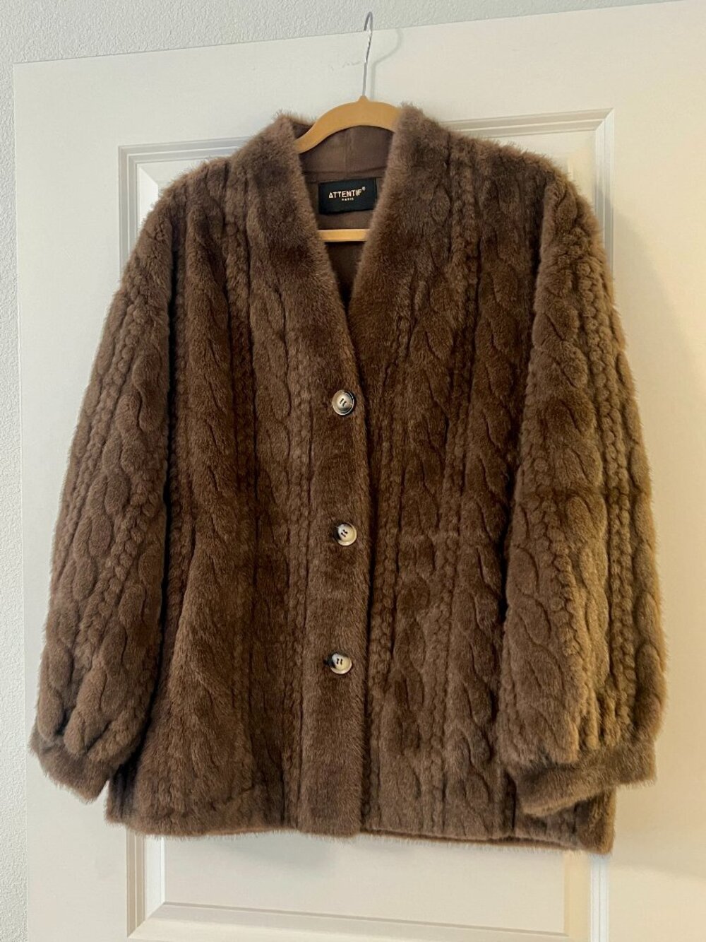 Vita Grace Brown Faux Fur Jacket Coat, NEW